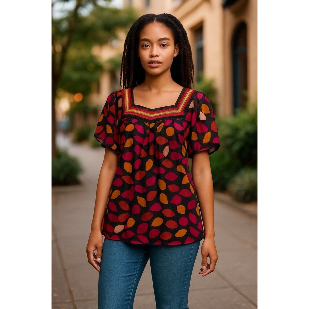Eci New York Sheer Autumn Red Blouse Top Women’s Size 8